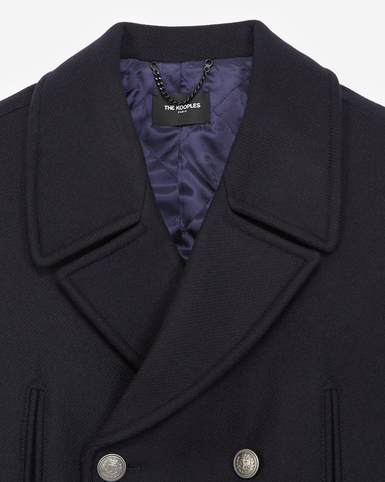 The Kooples MEN NAVY navy blue wool pea coat with black buttons