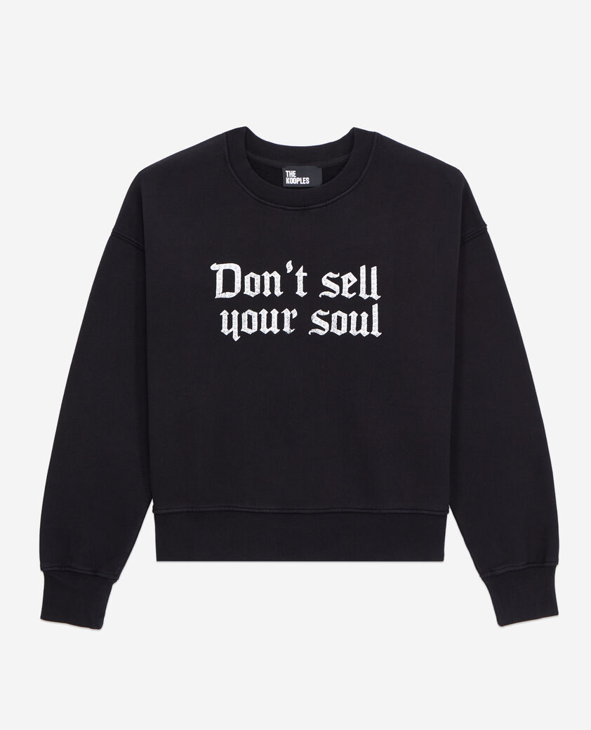 The Kooples WOMEN BLACK black sweatshirt with don't sell your soul serigraphy