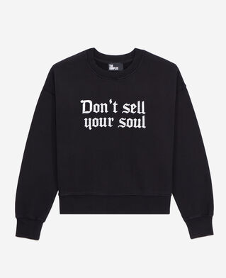 The Kooples WOMEN BLACK black sweatshirt with don't sell your soul serigraphy