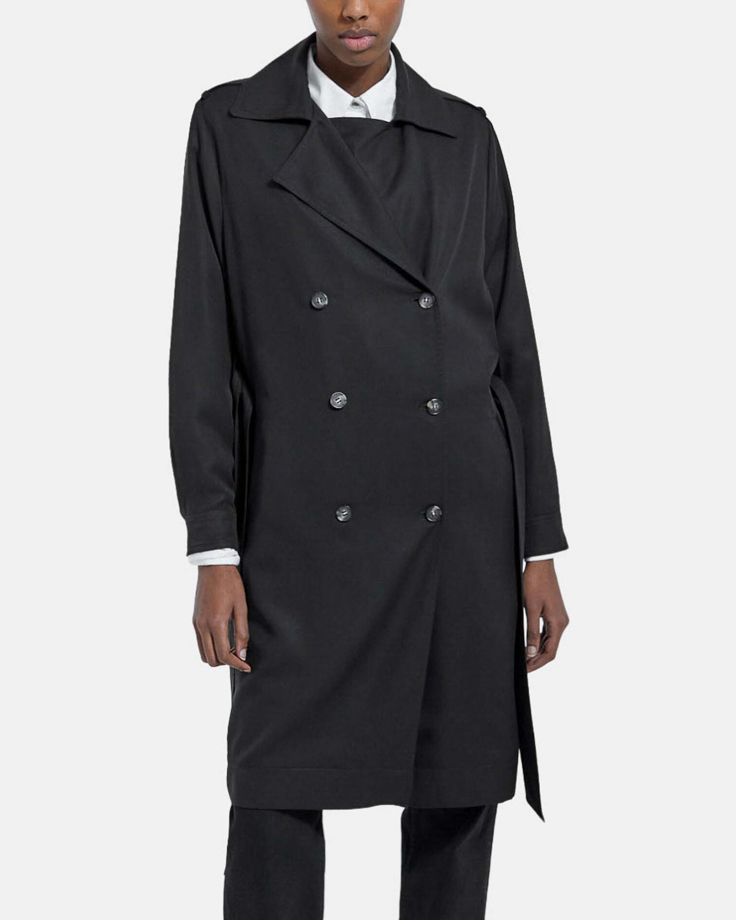 Trench noir tencel élastique dos, BLACK, hi-res image number null