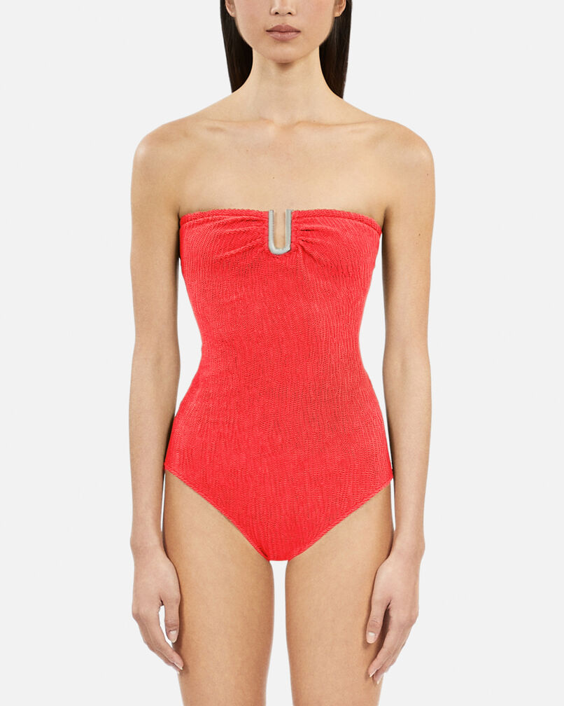 The Kooples F RED the kooples x luz one-piece strapless red swimsuit