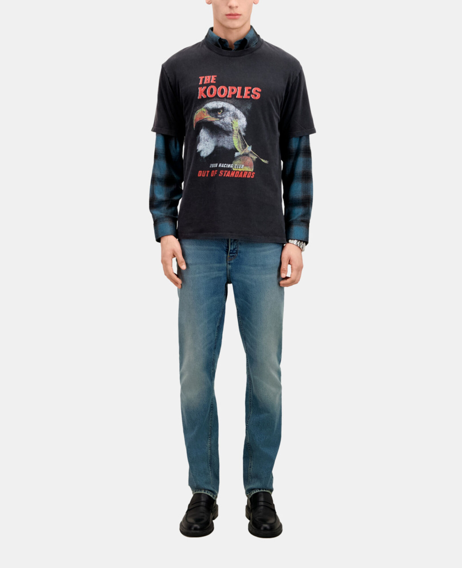 The Kooples HERREN BLACK WASHED schwarzes t-shirt mit „eagle“-siebdruck