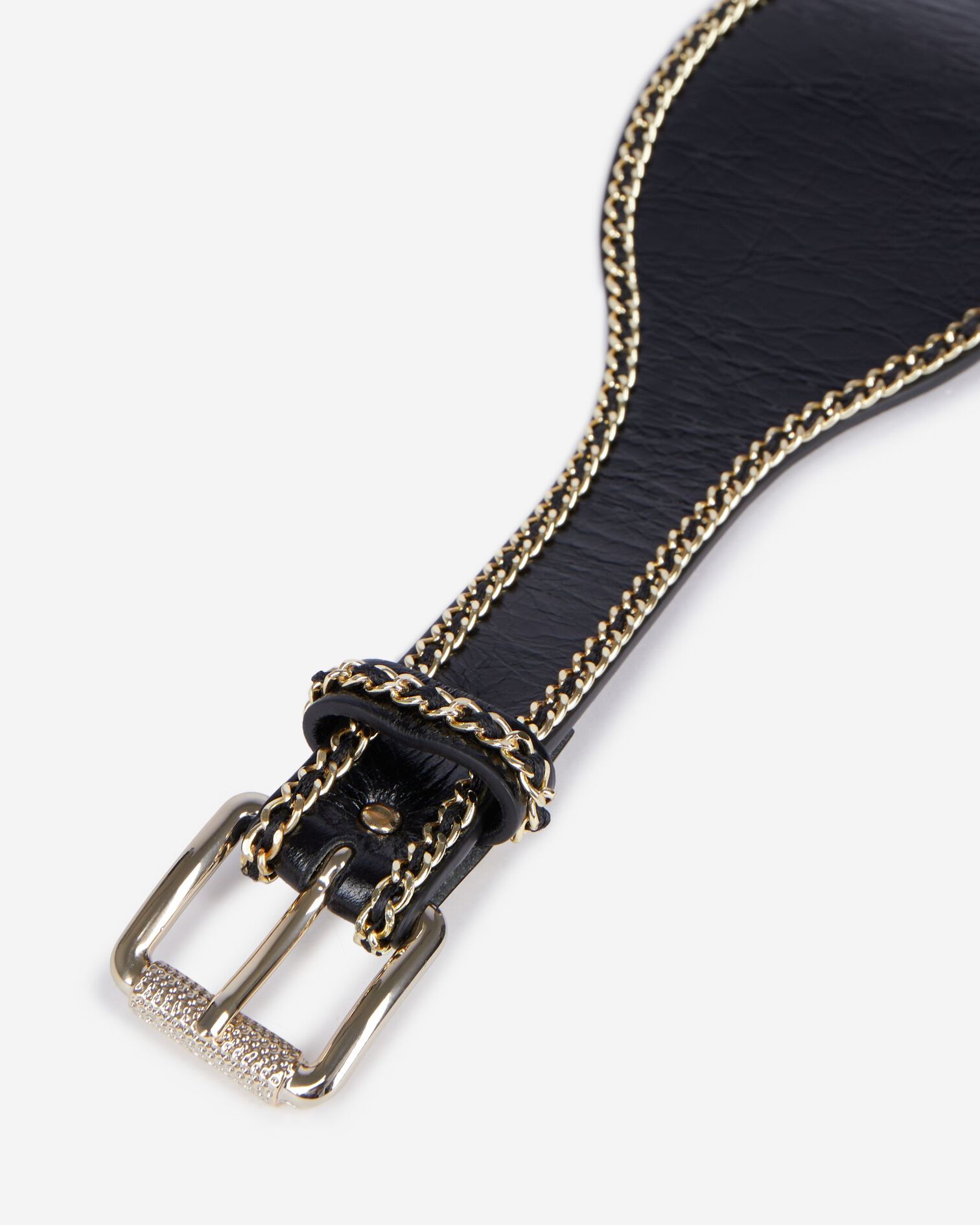 Wide black leather belt with chains, BLACK, hi-res image number null
