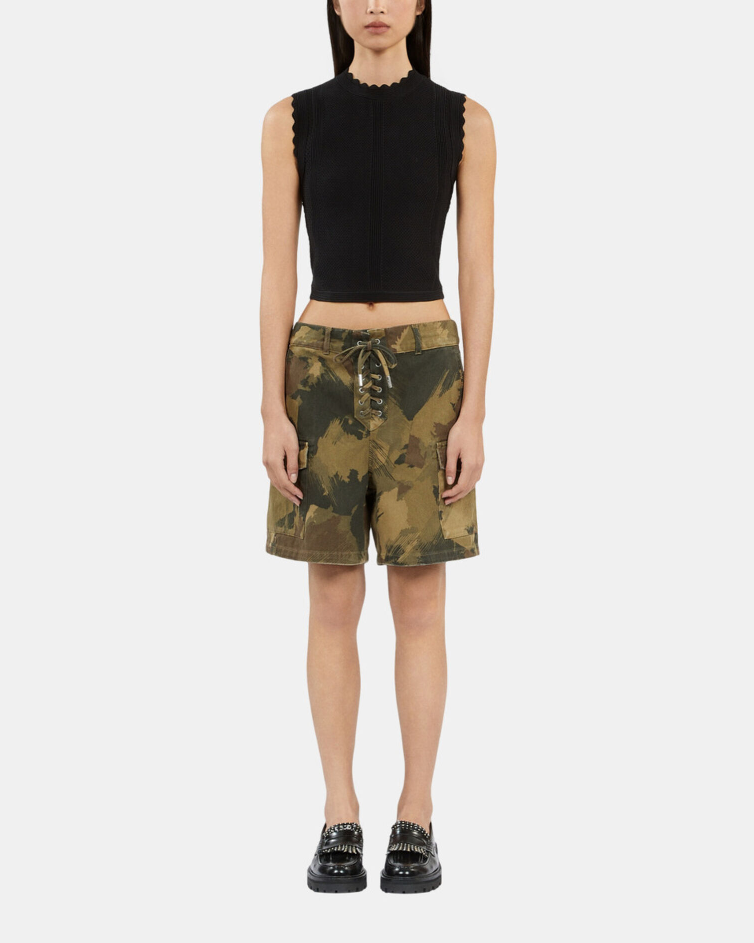 Camouflage denim shorts, CAMOUFLAGE, hi-res image number null