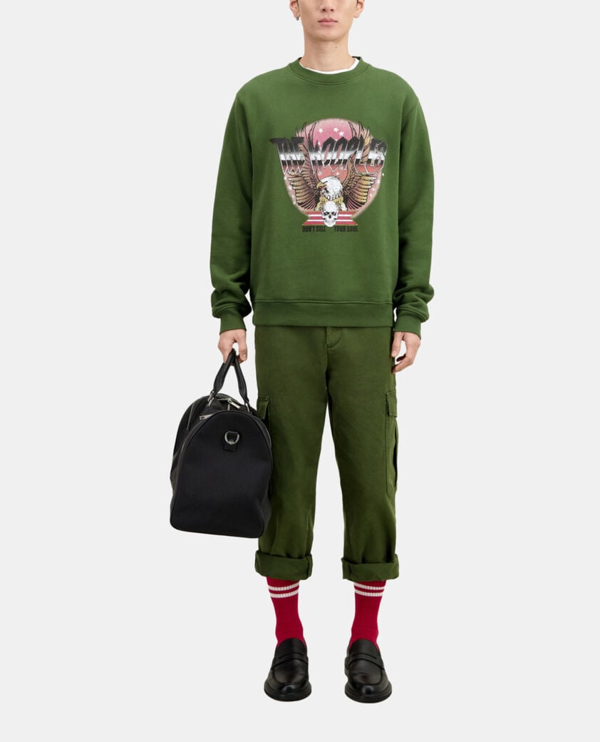 The Kooples HERREN USED KAKI khakifarbenes sweatshirt mit siebdruck