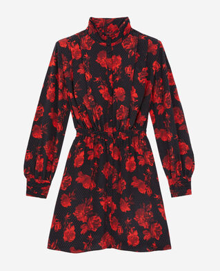 The Kooples WOMEN BLACK - RED short printed silk shirt dress
