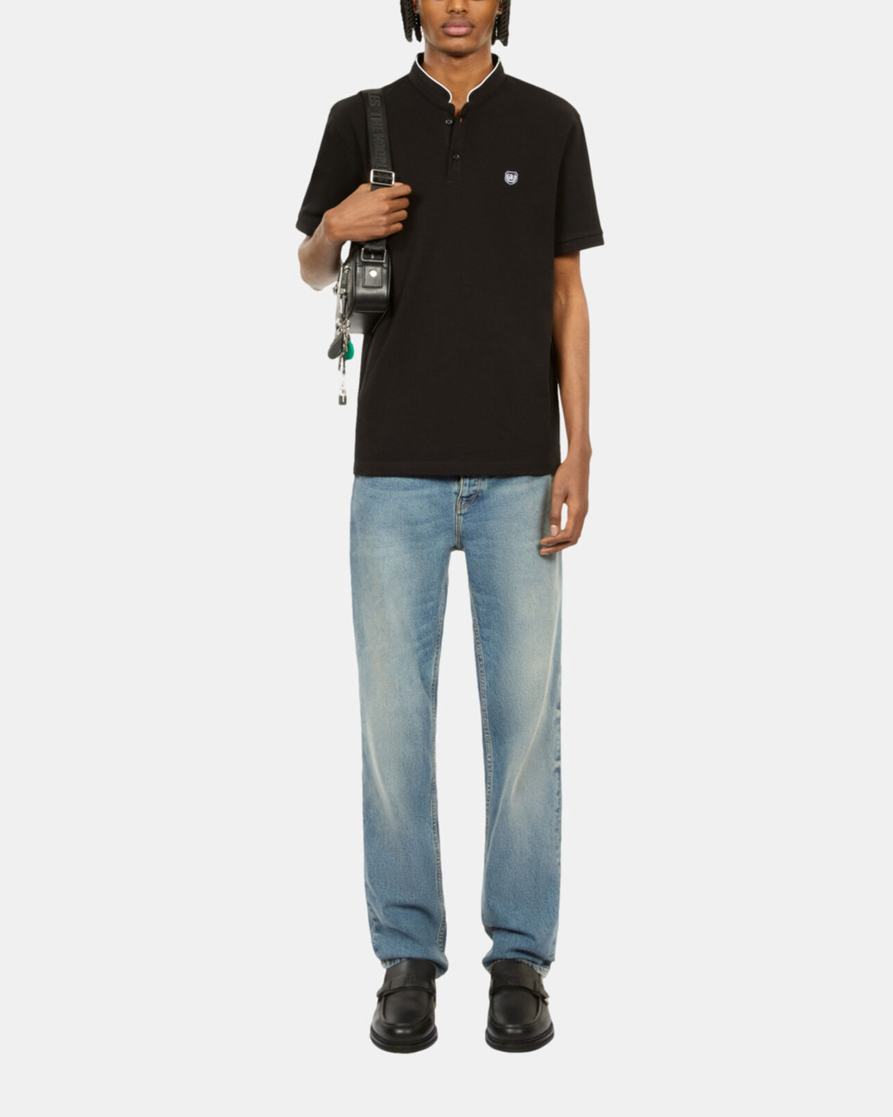 The Kooples H BLACK / WHITE black pique cotton polo t-shirt