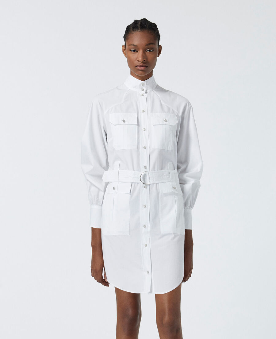 Belted white cotton dress with pockets The Kooples UK