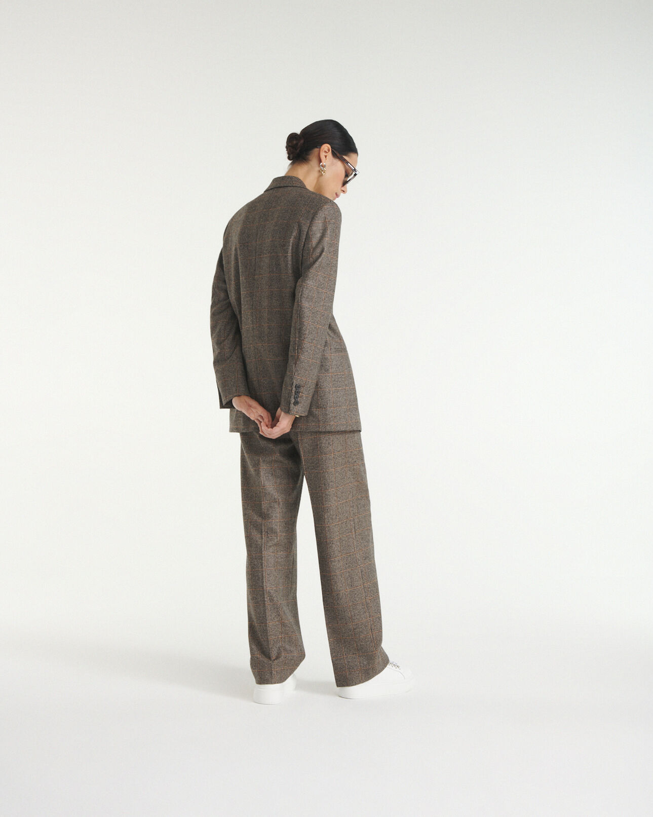 The Kooples WOMEN BLACK BROWN buttoned brown check wool jacket