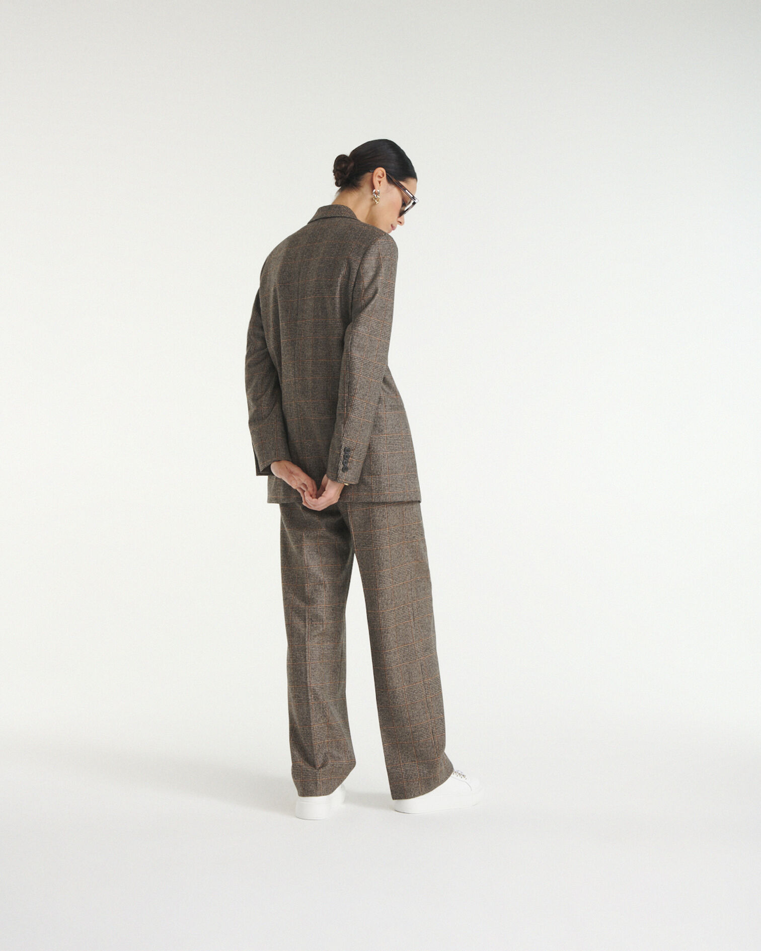 Buttoned brown check wool jacket, BLACK BROWN, hi-res image number null