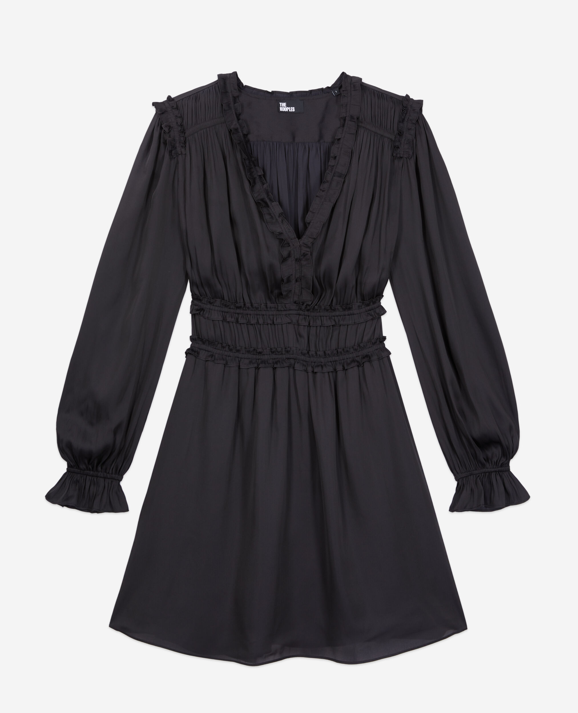Robe courte noire avec fronces, BLACK, hi-res image number null
