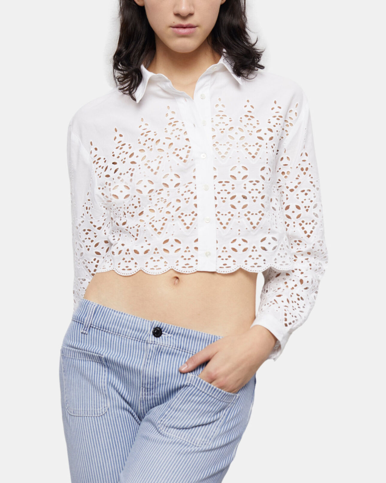 The Kooples DAMEN WHITE kurzes, weißes hemd mit englischer stickerei