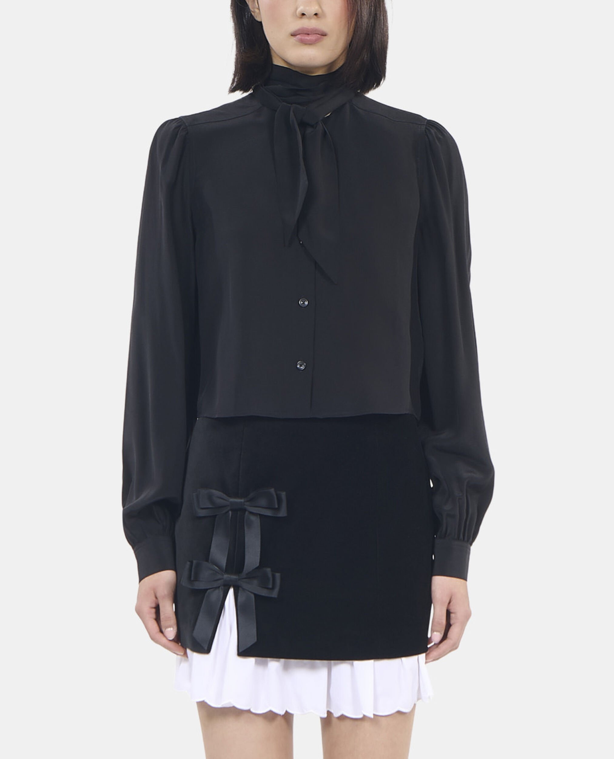 Short black silk shirt, BLACK, hi-res image number null