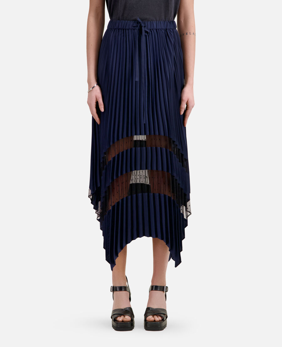 navy blue long pleated skirt