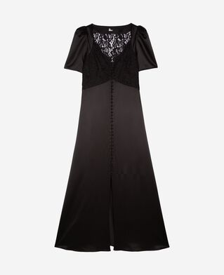 The Kooples WOMEN BLACK silk maxi dress with black lace
