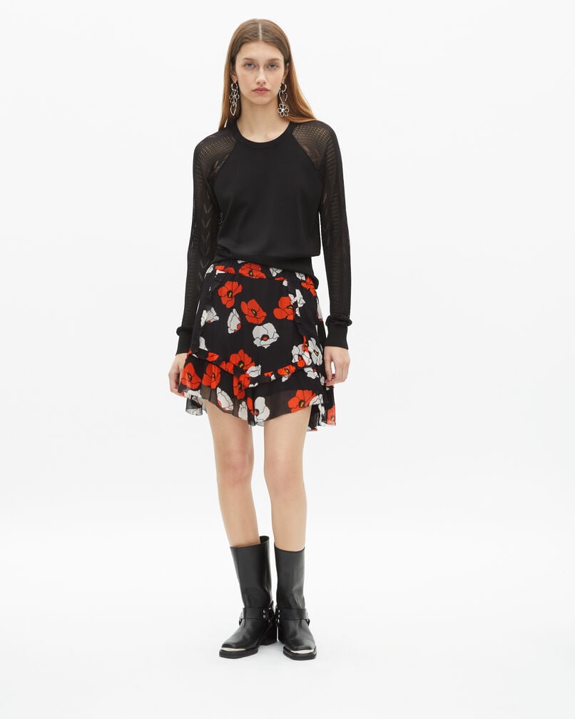 The Kooples FEMME BLACK RED OFF WHITE jupe courte imprimé fleuri noire
