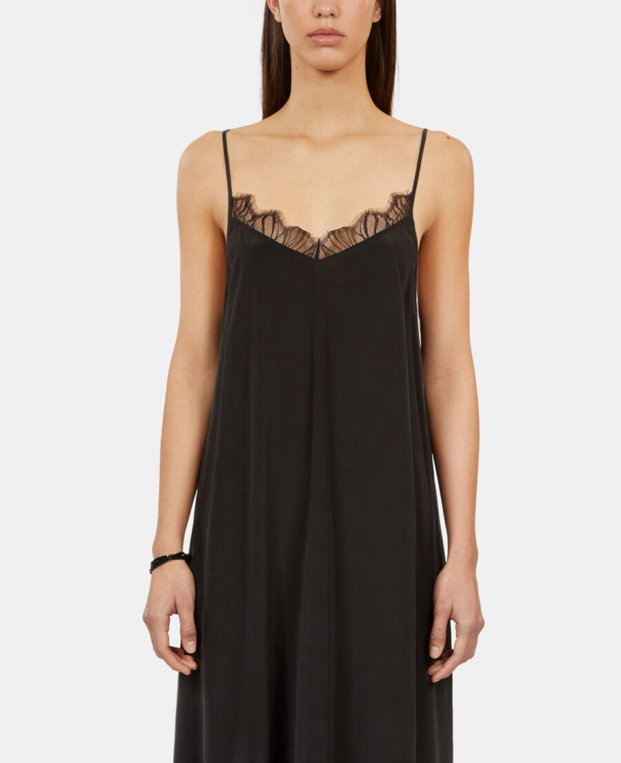 The Kooples WOMEN BLACK long black slip dress in washed silk