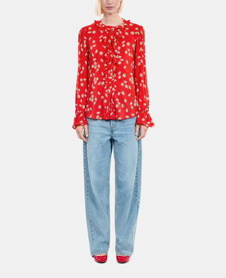 The Kooples F RED / WHITE floral printed shirt with ruffles