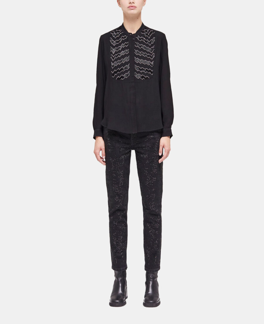 camisa detalles perlas negra