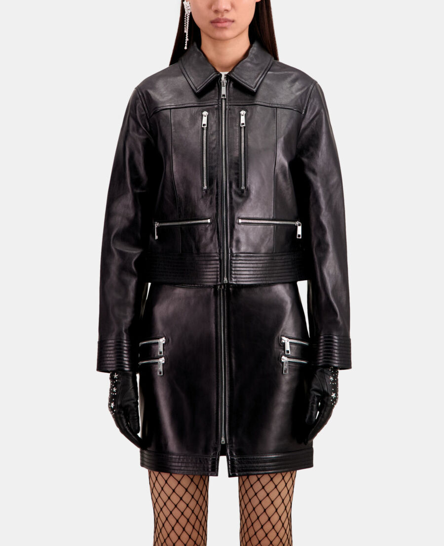 The Kooples WOMEN BLACK black leather biker jacket with zipper