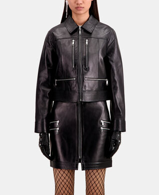 The Kooples WOMEN BLACK black leather biker jacket with zipper