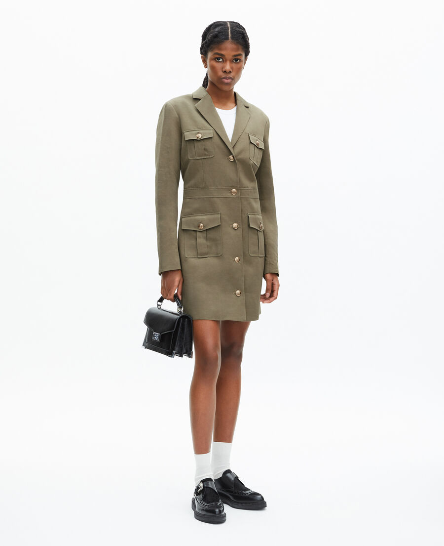 The Kooples F KAKI short officer-style dress in khaki linen