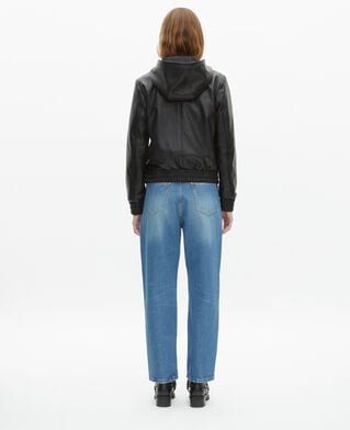 The Kooples WOMEN BLACK black leather hooded jacket