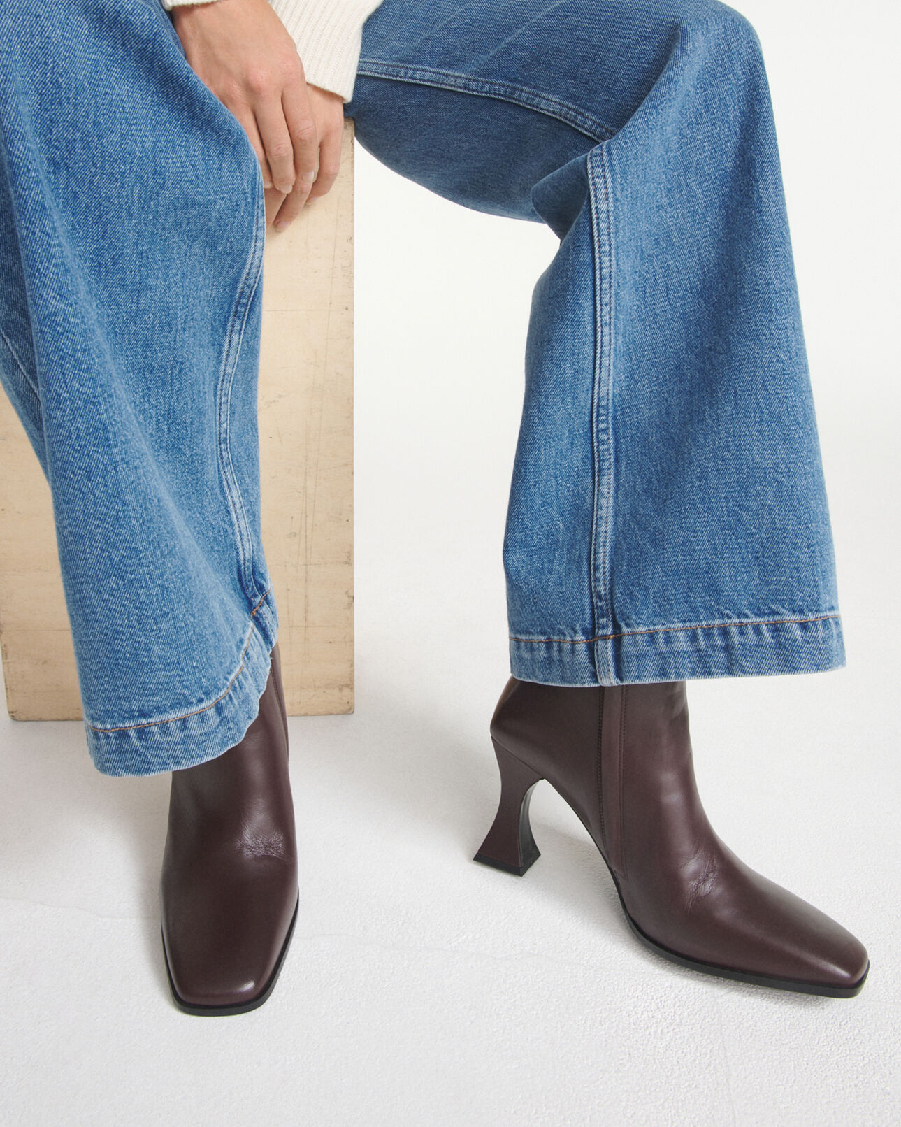The Kooples FEMME BROWN bottines cuir bordeaux à talon structuré