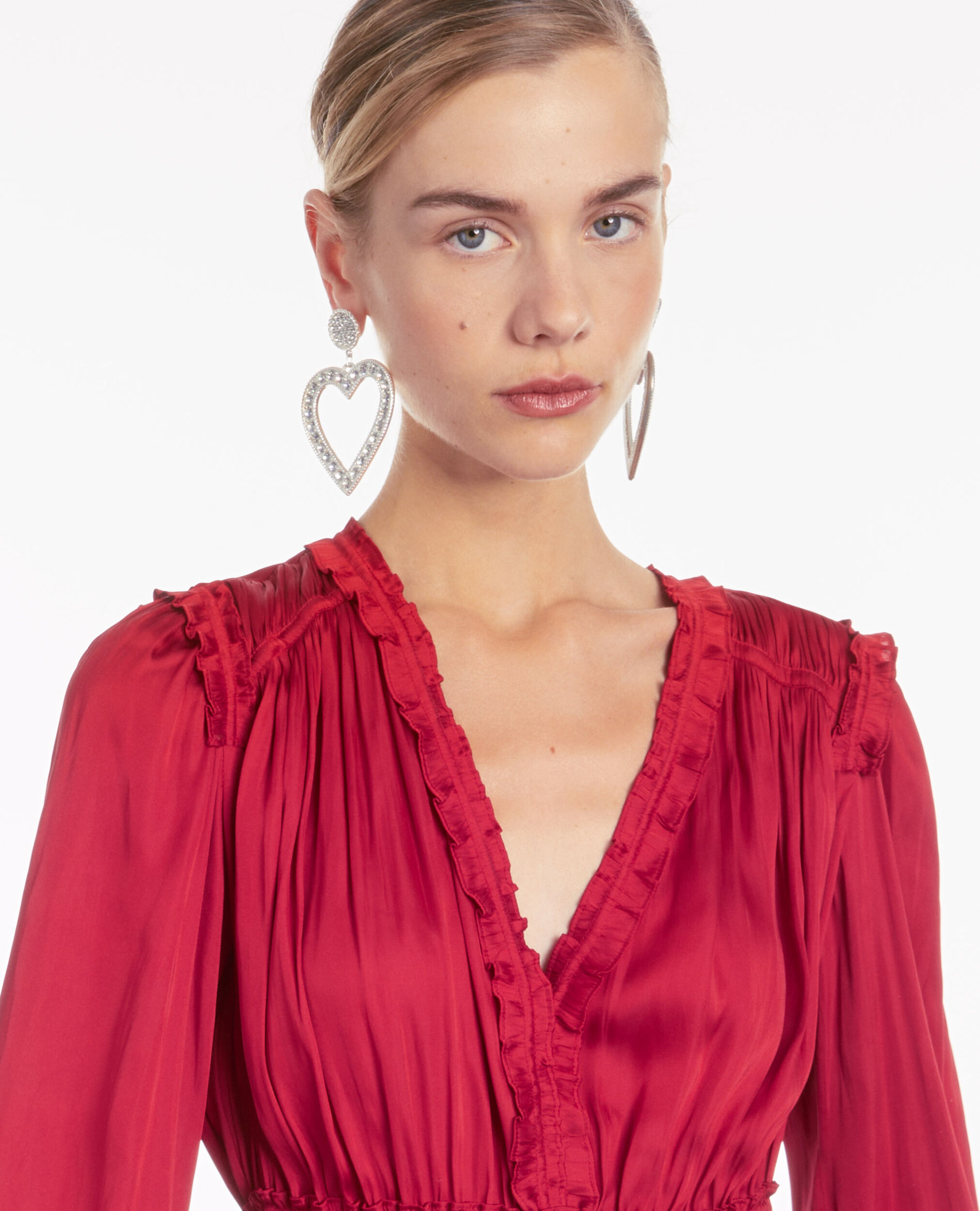 Robe courte rouge avec fronces, LIGHT BURGUNDY, hi-res image number null