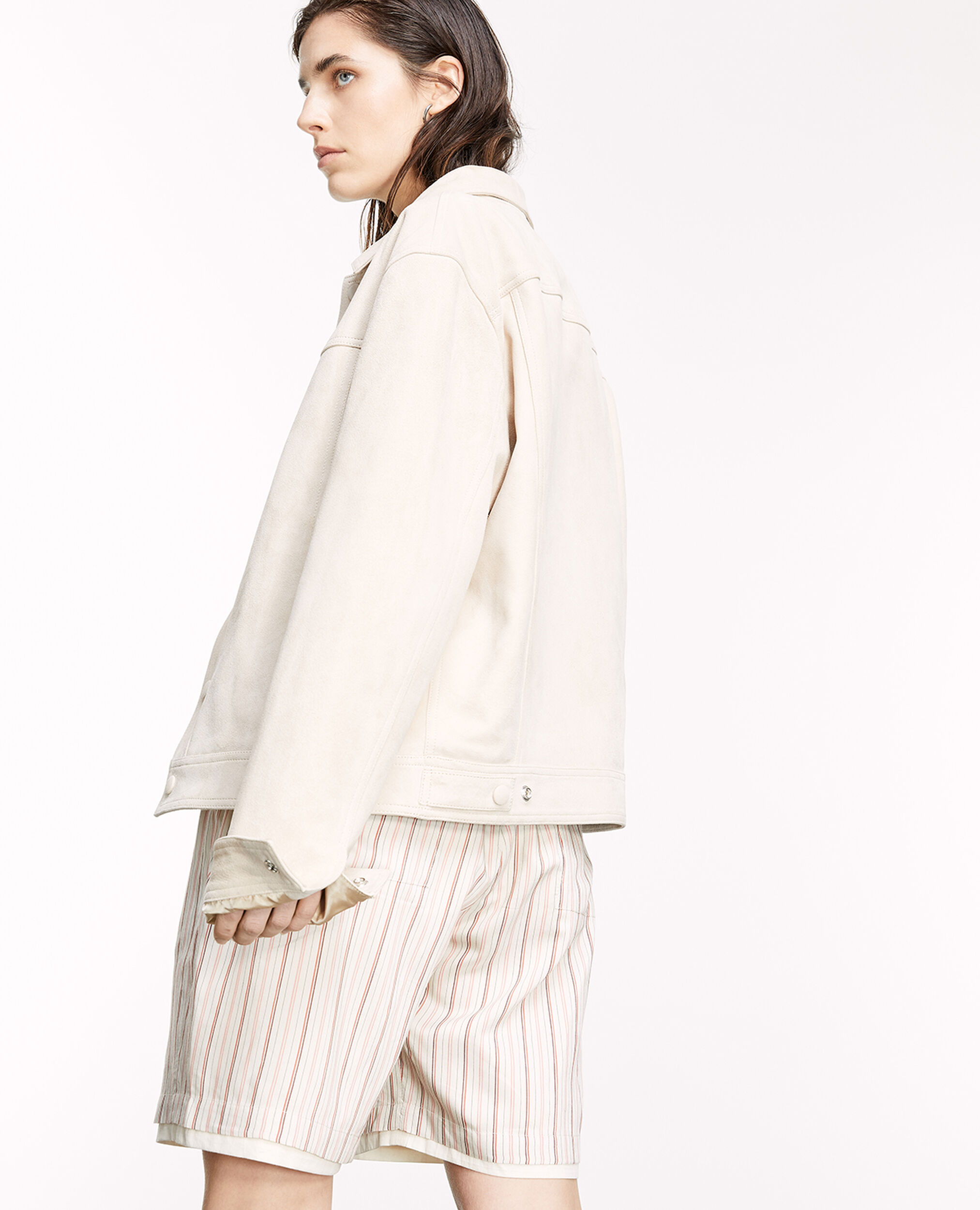Suede-like beige leather shirt w/buttons, LIGHT BEIGE, hi-res image number null