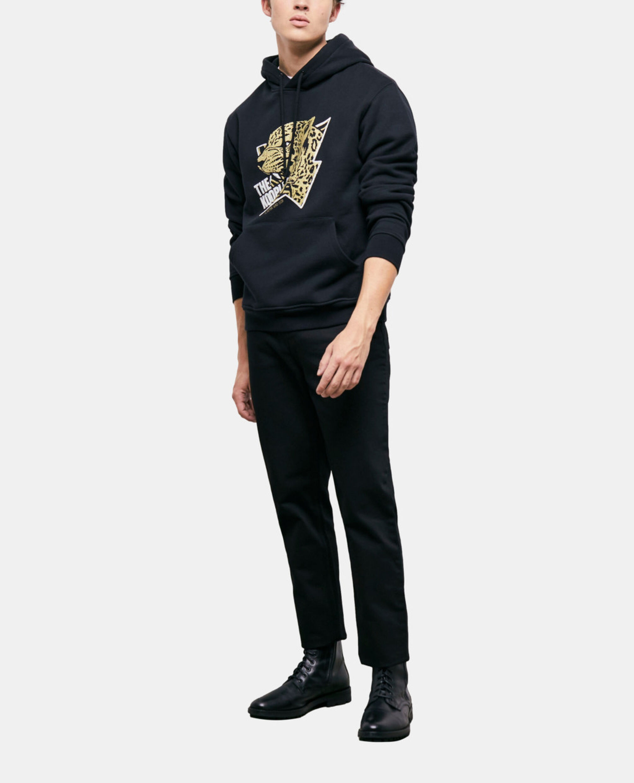 Kapuzensweatshirt mit Tiger-Siebdruck, BLACK-ANTIC GOLD, hi-res image number null