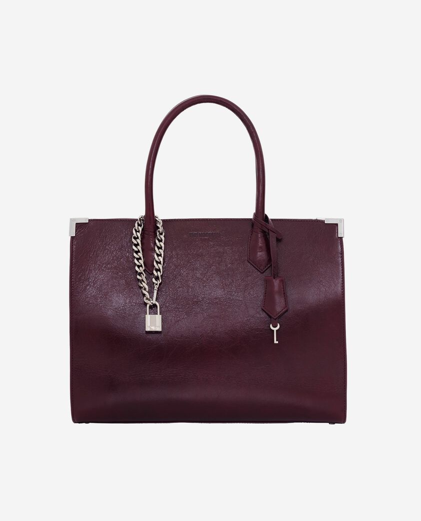 The Kooples FEMME BORDEAUX sac cabas ming l en cuir craquel&eacute; bordeaux