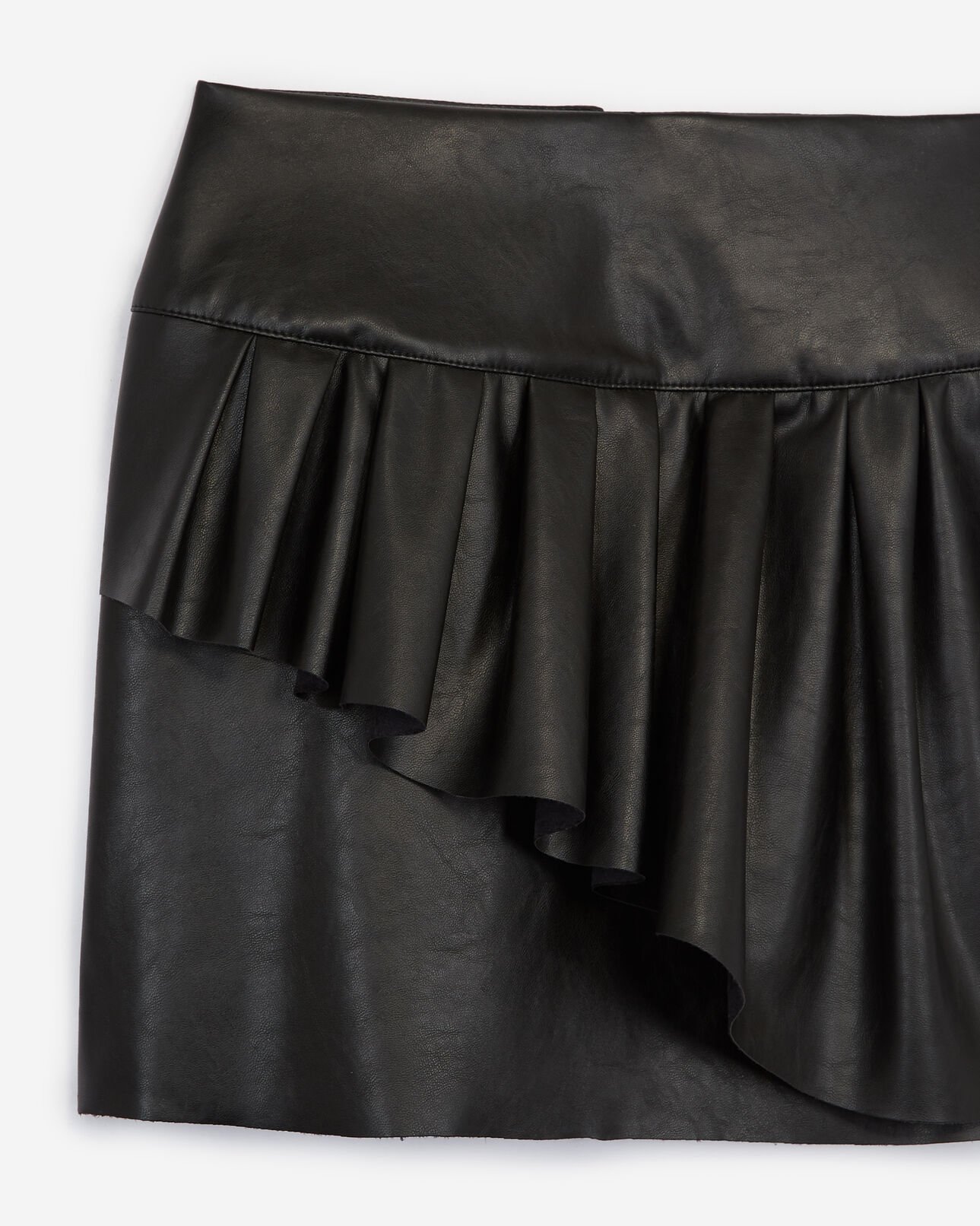 The Kooples WOMEN BLACK black short imitation leather skirt w/frills