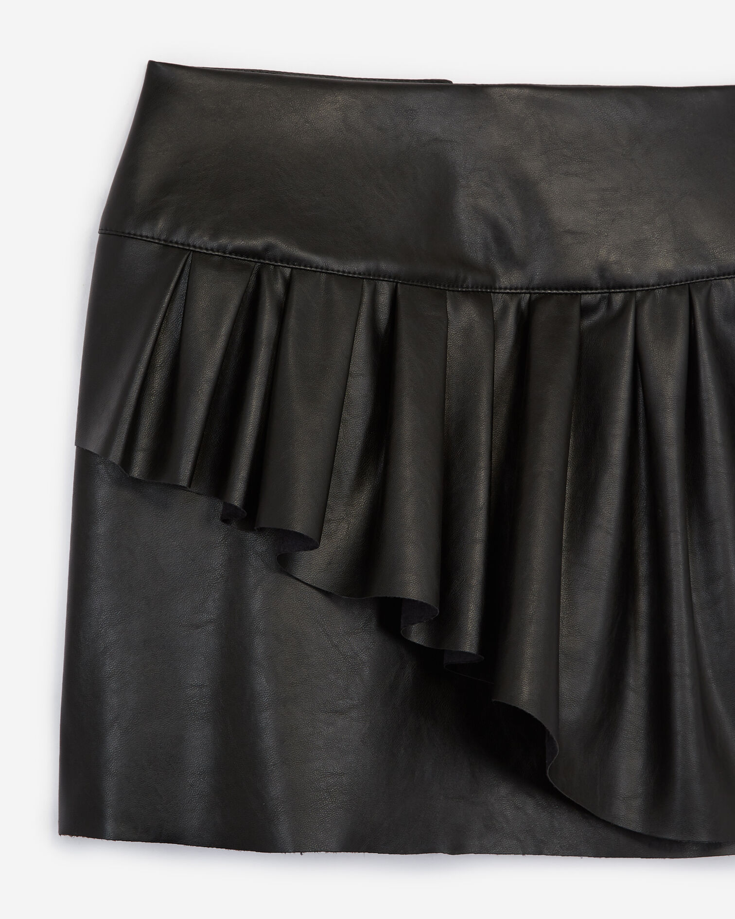 Black short imitation leather skirt w/frills, BLACK, hi-res image number null
