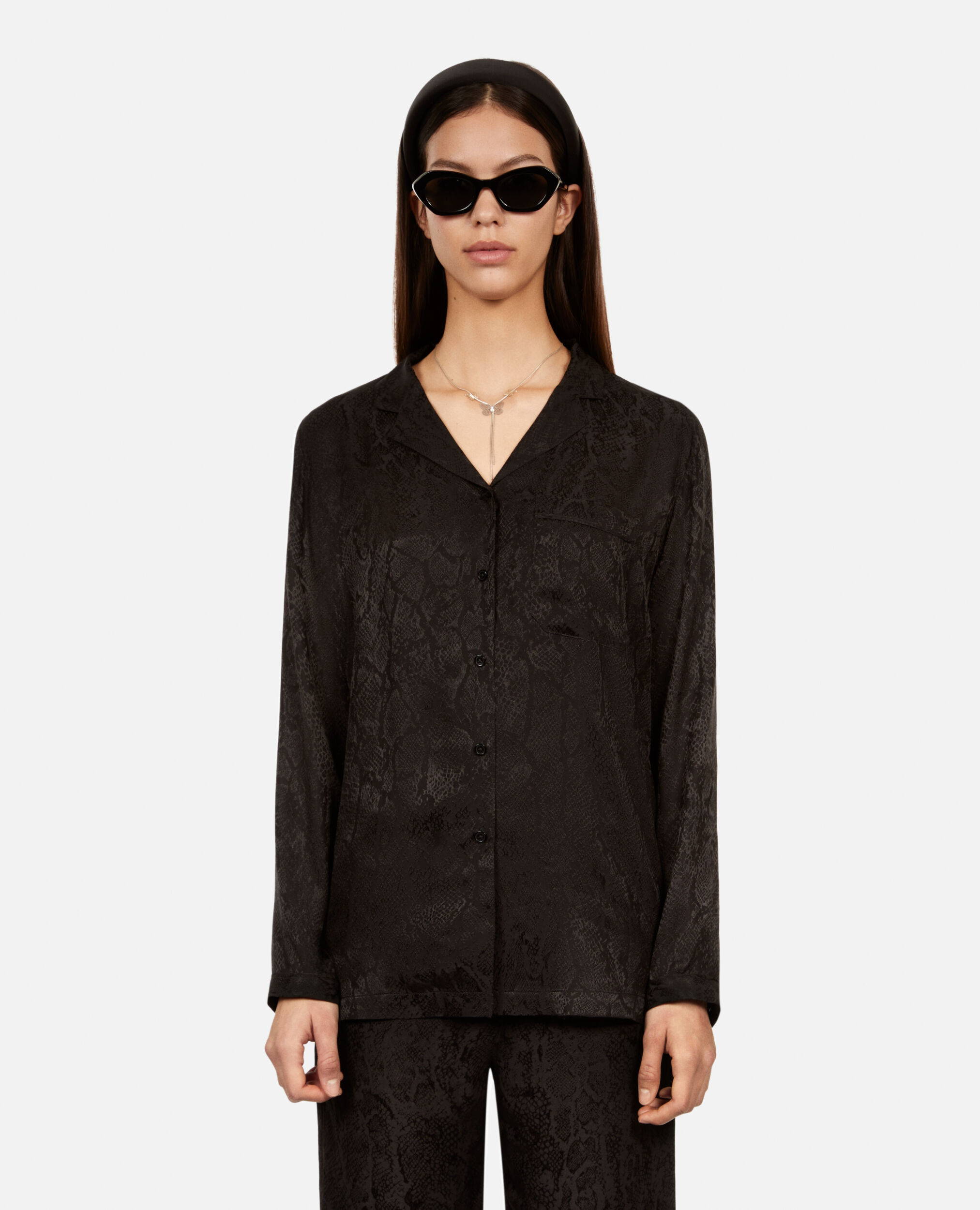 Black snakeskin jacquard shirt, BLACK, hi-res image number null