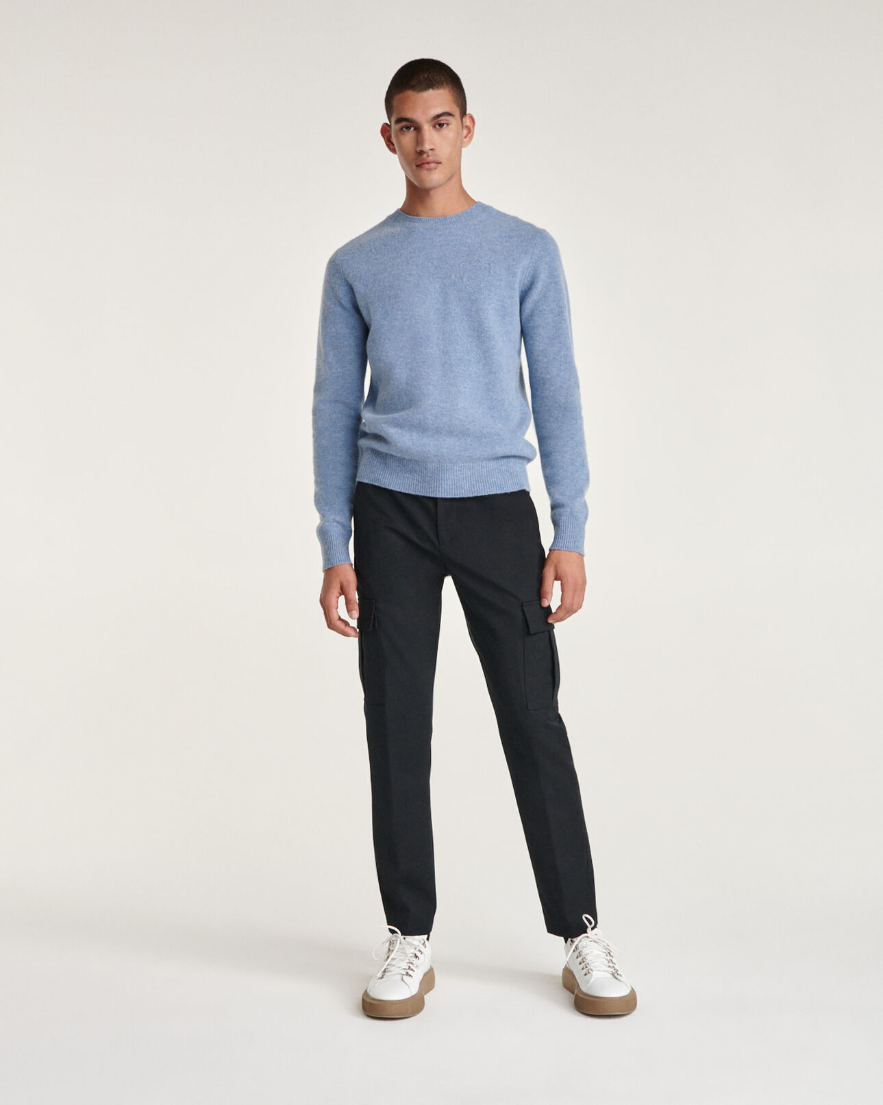 The Kooples MEN LIGHT BLUE sky blue wool sweater with embroidered heart