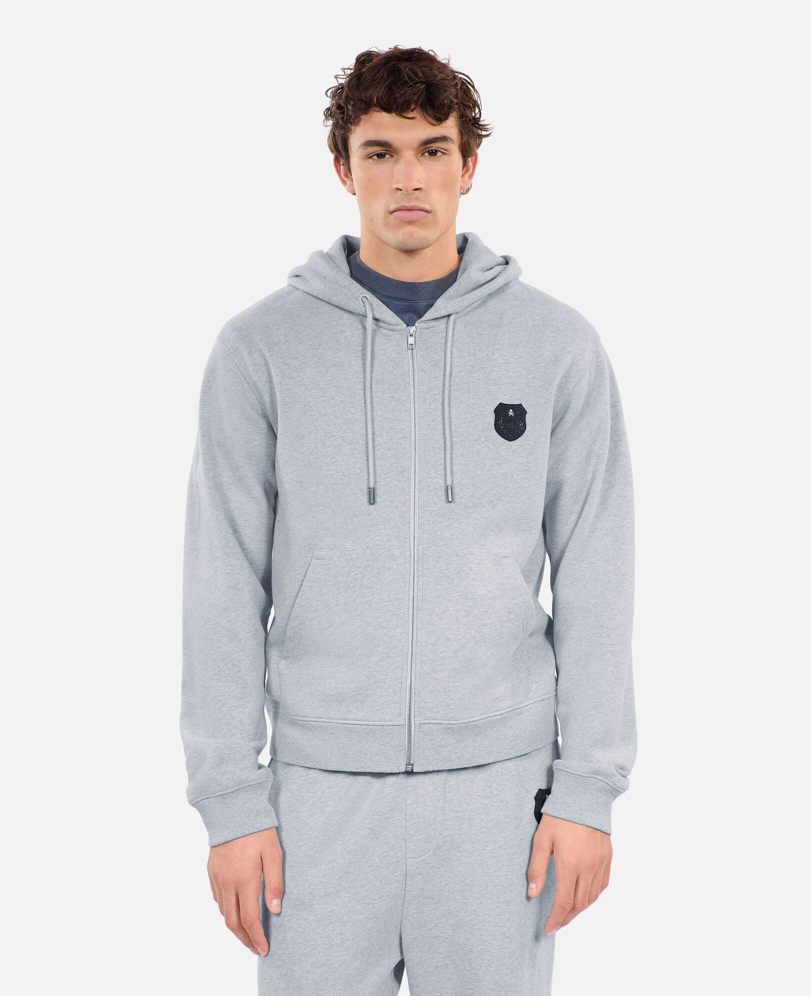 The Kooples HOMME GREY MELANGE sweatshirt à capuche blason gris