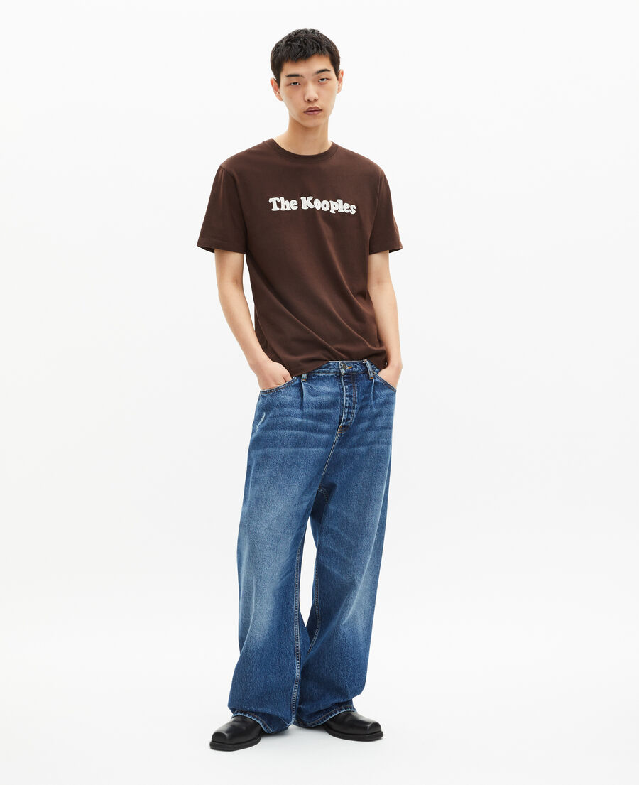 The Kooples MEN BROWN t-shirt with brown embroidery