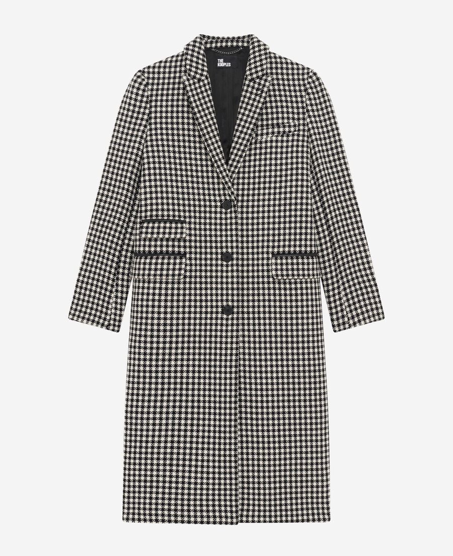 The Kooples WOMEN BLACK WHITE long black and white houndstooth coat