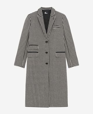The Kooples WOMEN BLACK WHITE long black and white houndstooth coat