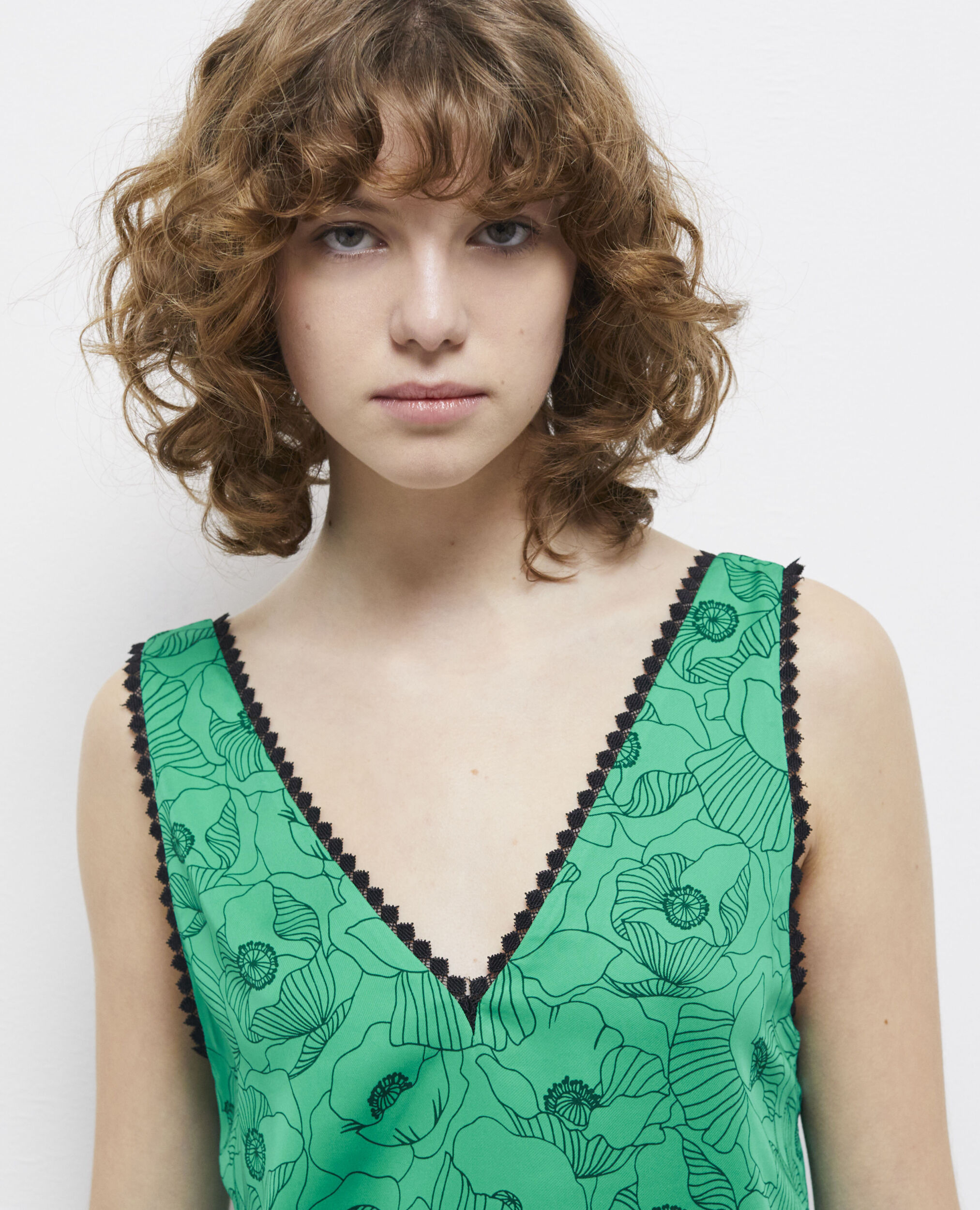 Printed top with lace details, GREEN, hi-res image number null