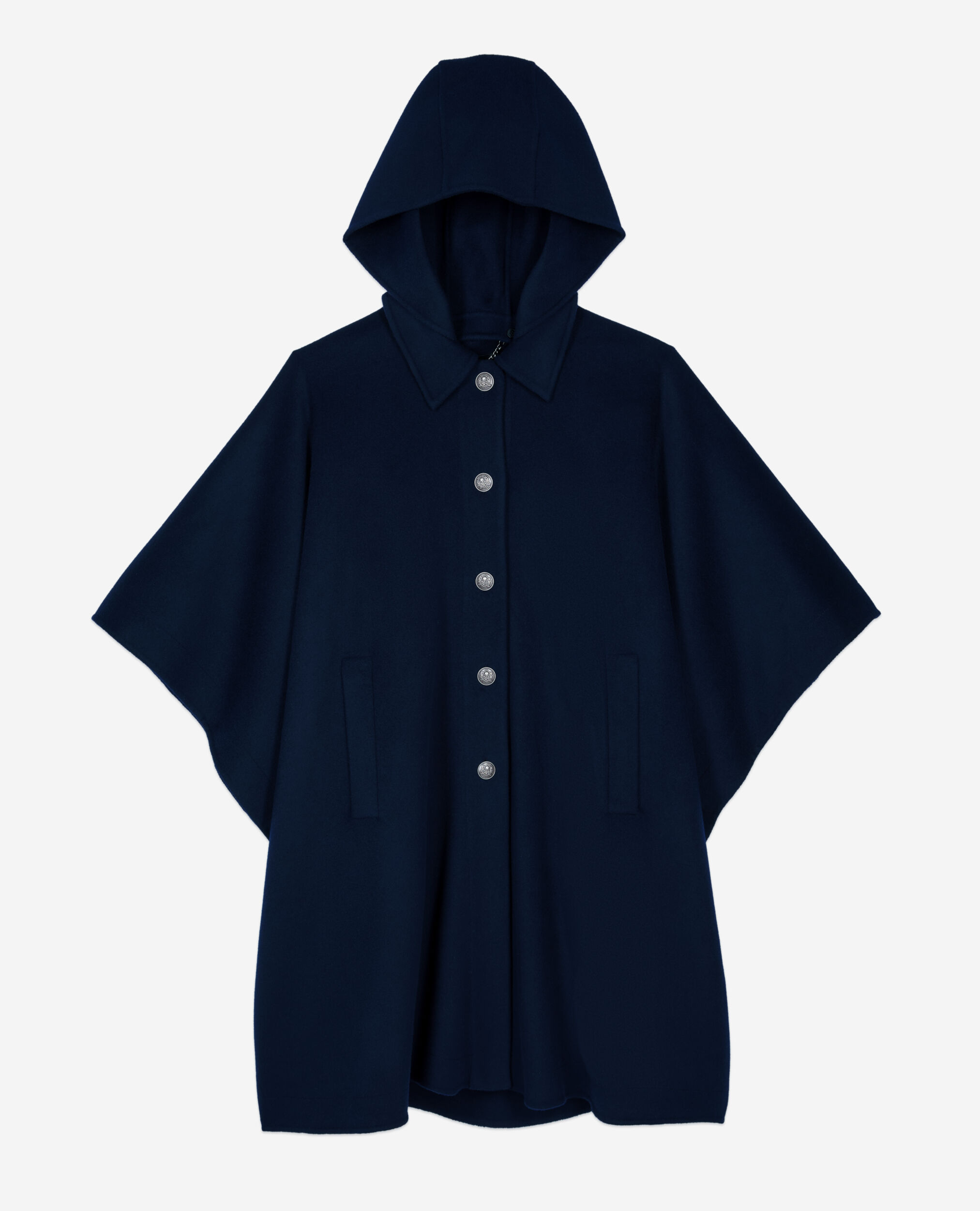 Navy blue long hooded wool blend cape The Kooples