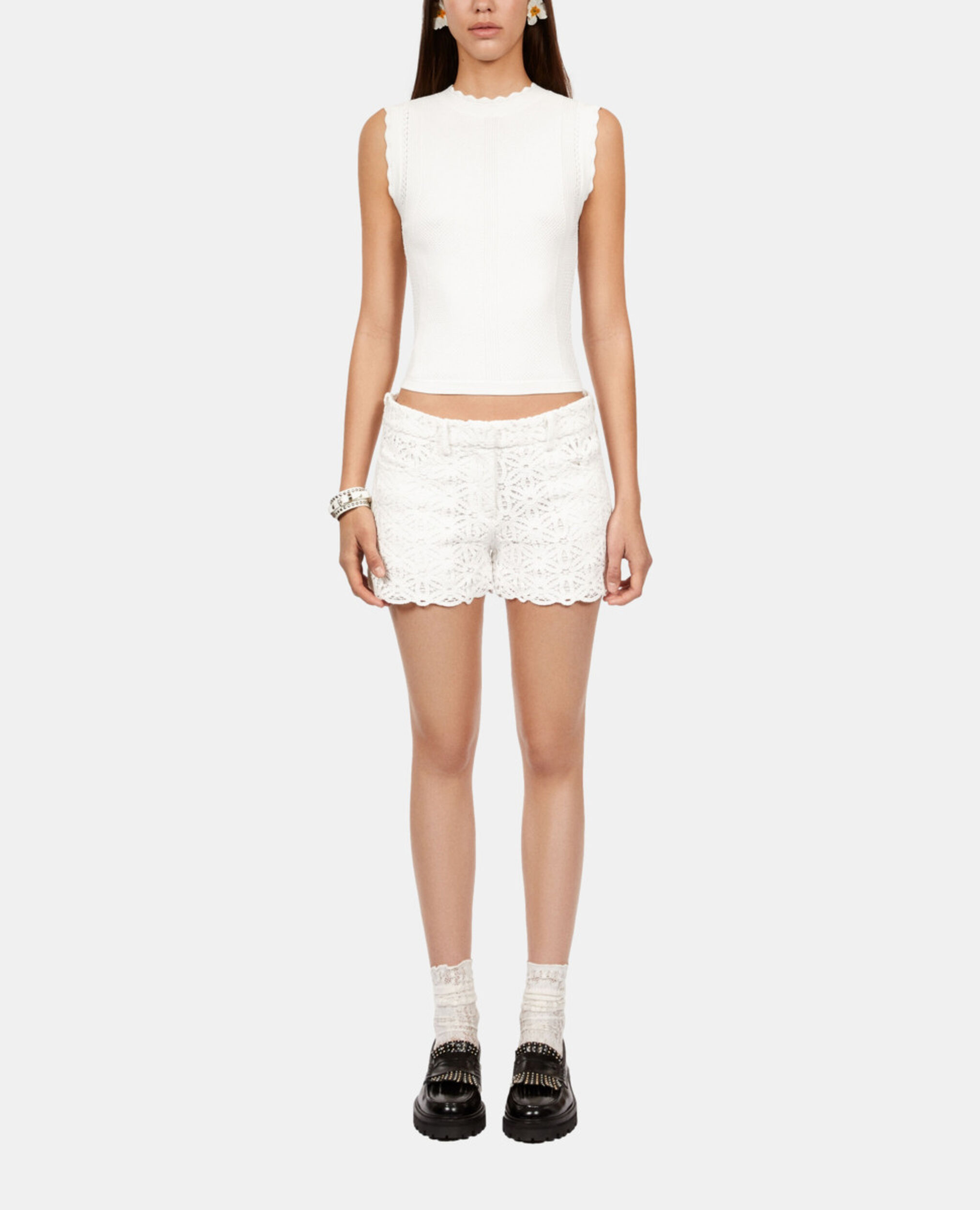 White short knit top, WHITE, hi-res image number null