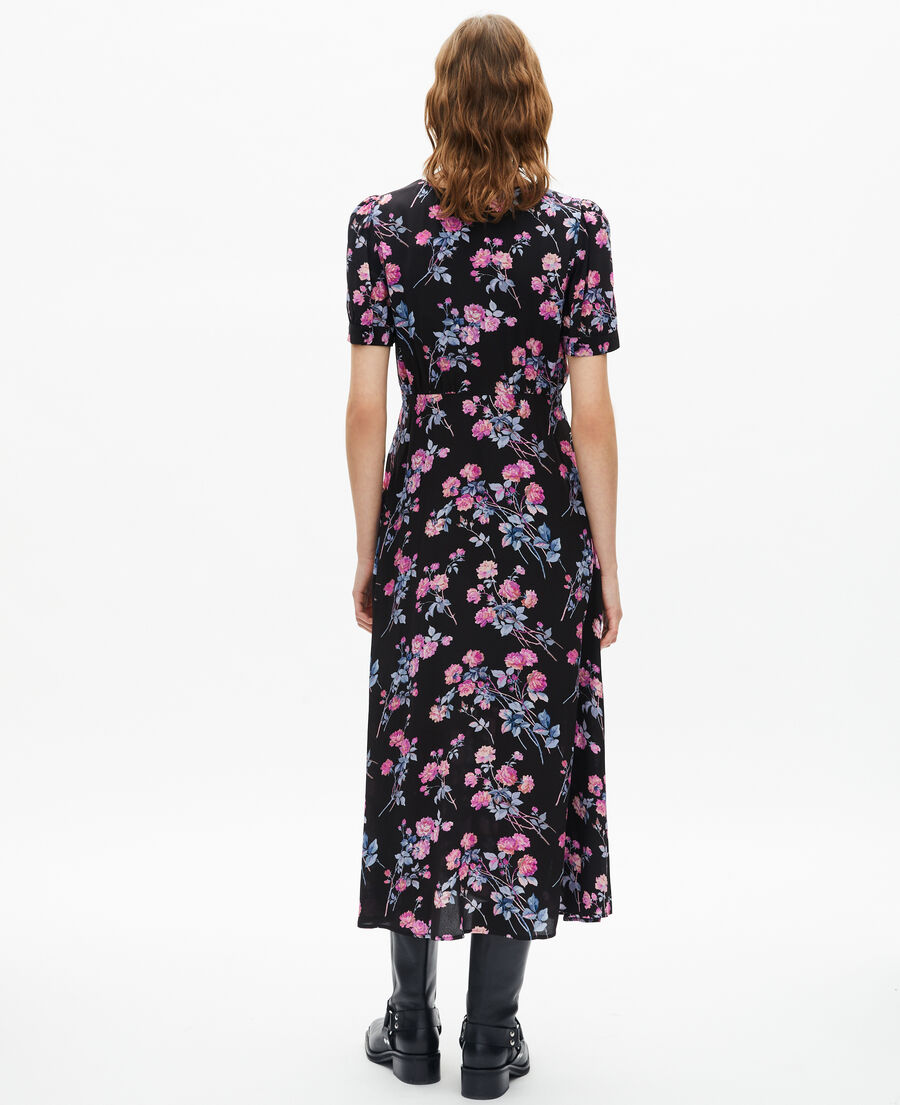 The Kooples FEMME BLACK / PINK robe longue imprimé fleuri noire