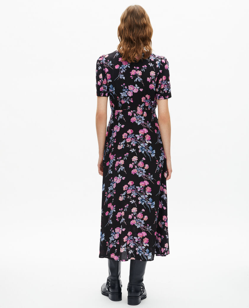 The Kooples DAMEN BLACK / PINK schwarzes langes kleid mit blumenmuster