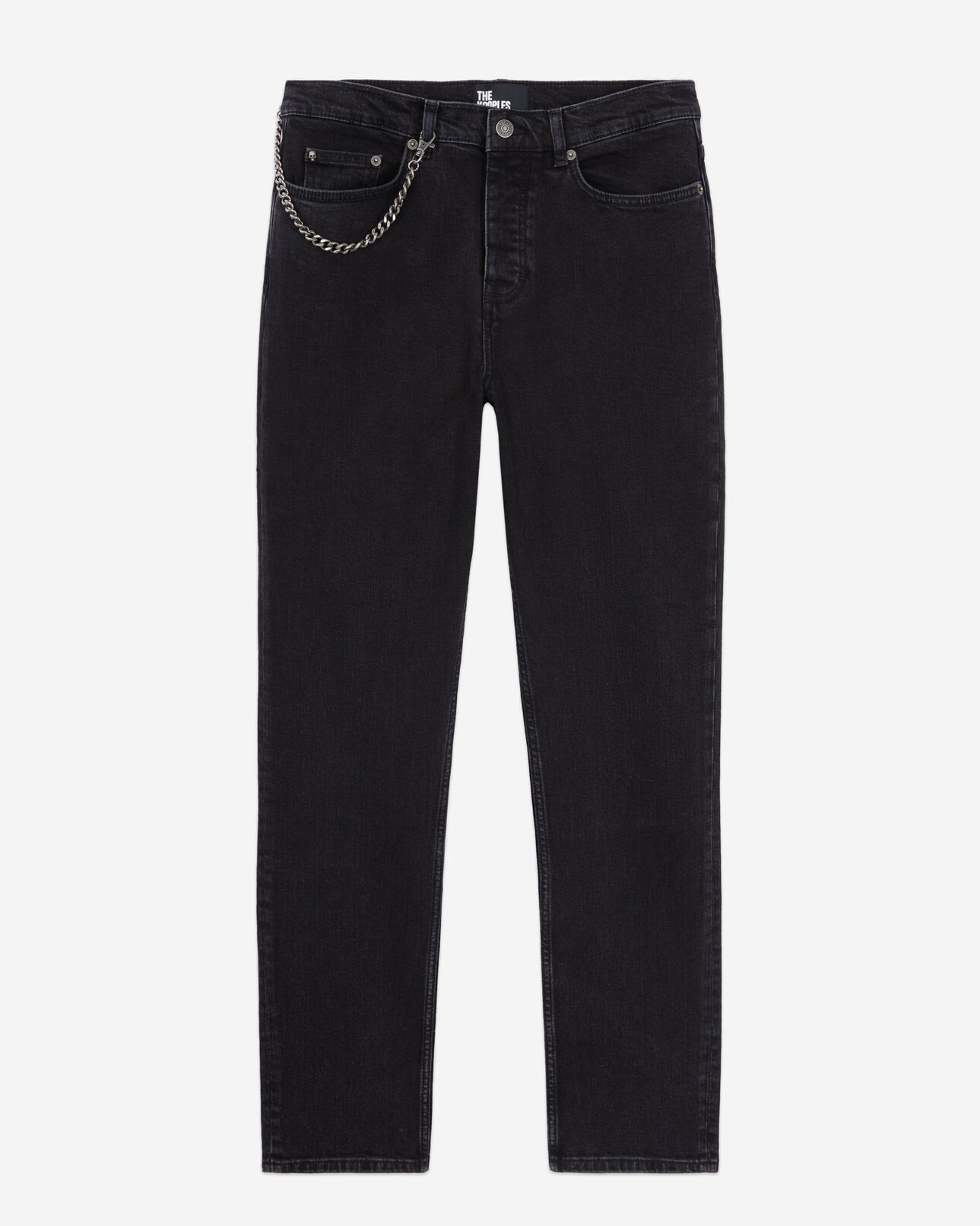 The Kooples MEN BLACK WASHED straight black jeans with chain