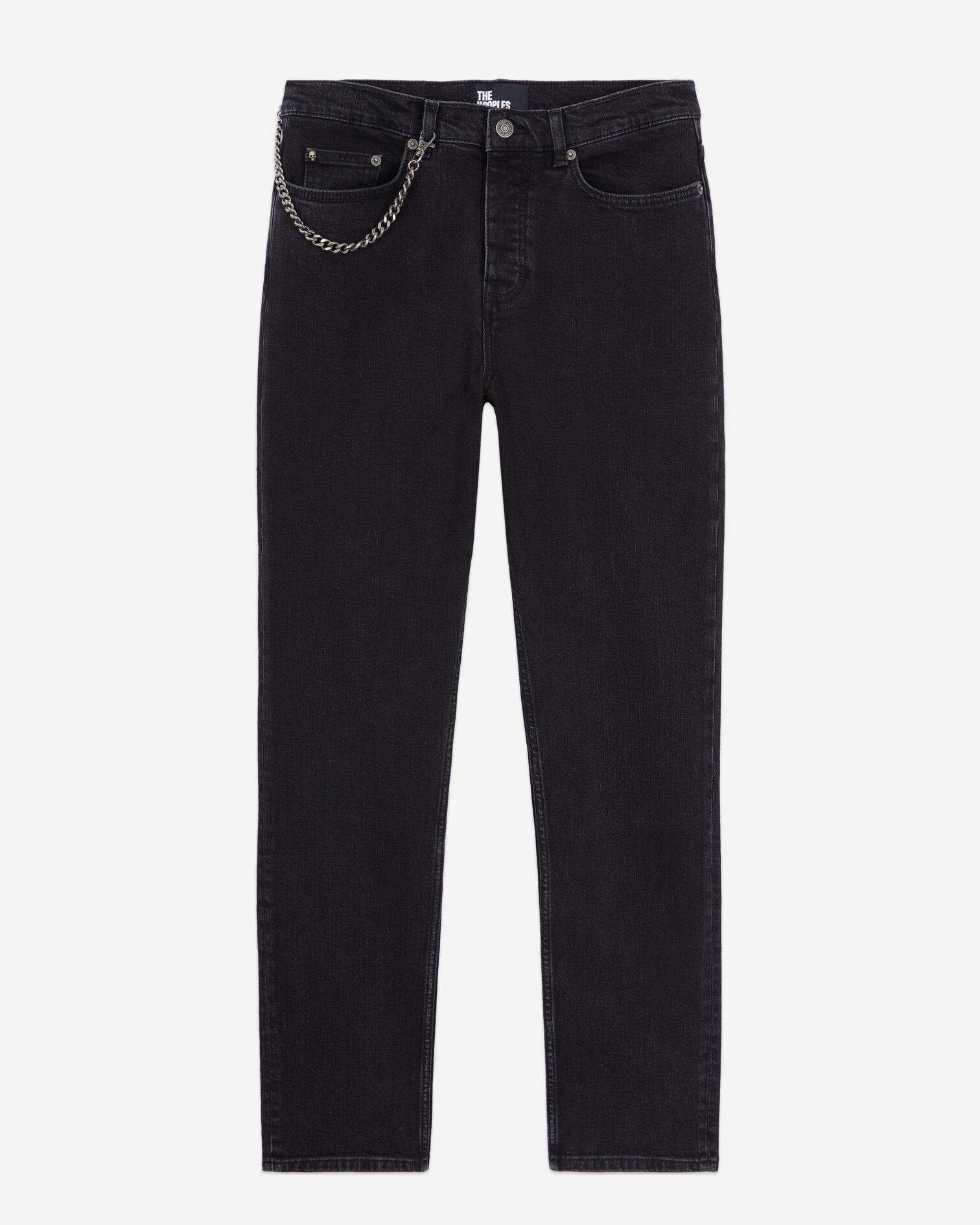Straight black jeans with chain, BLACK WASHED, hi-res image number null