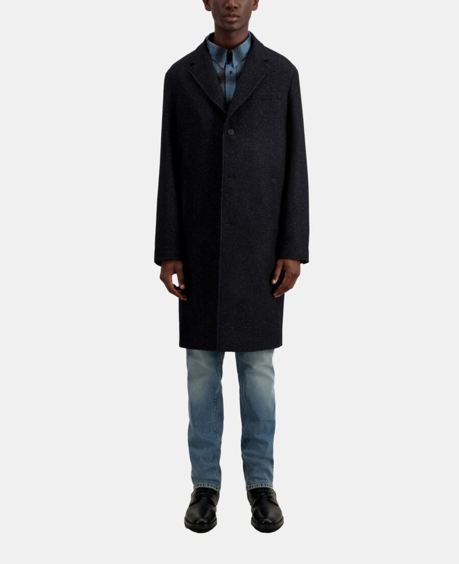The Kooples MEN BLACK GREY long black coat in wool blend