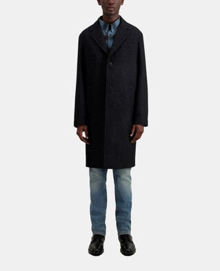 The Kooples MEN BLACK GREY long black coat in wool blend