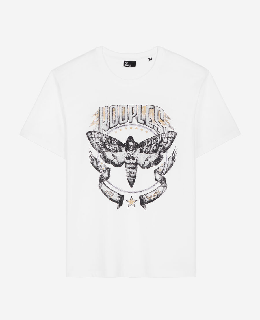 white t-shirt with skull butterfly serigraphy